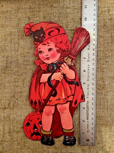 U Choose Vintage Inspired Girl Witch Holds Broom Halloween Cardstock Decoration - Picture 4 of 17
