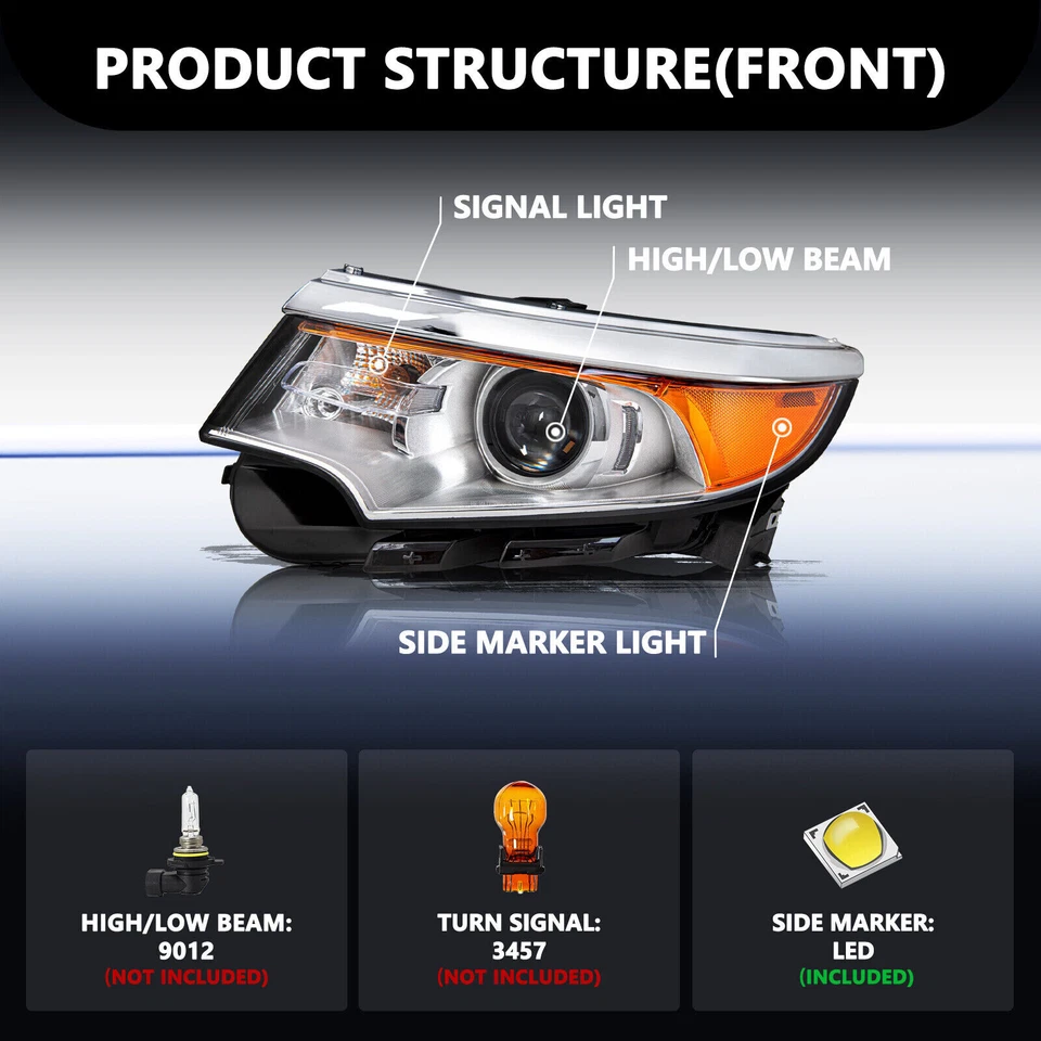Faro del lado izquierdo del conductor proyector halógeno Ford Edge 2011 2012 2013 2014 Foto 2 de 4