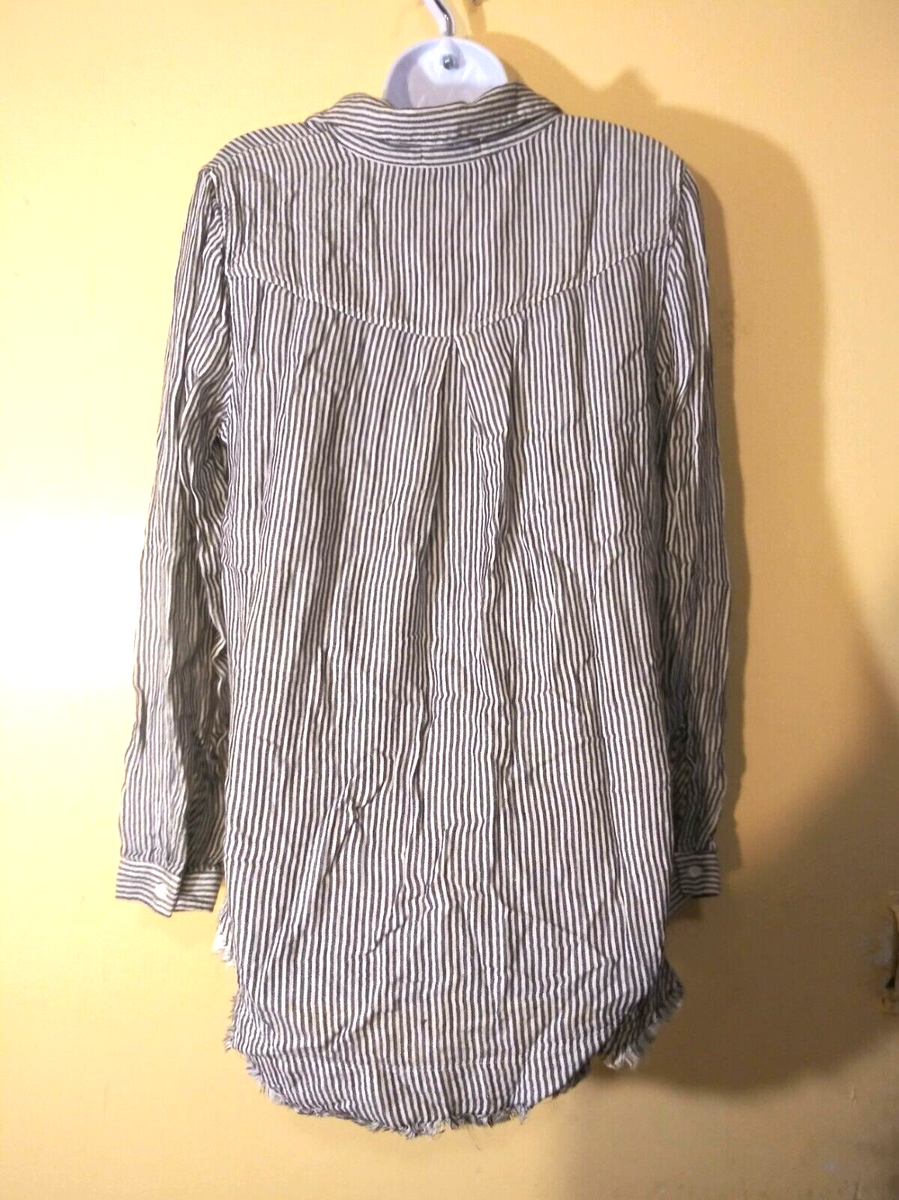 トップス Stone  long sleeve CLOTH & STONE STRIPED LONG SLEEVE BUTTON UP SZ M HIGH LOW