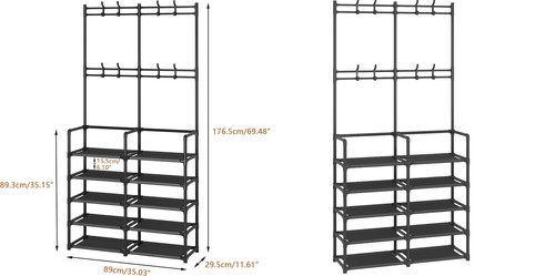 10-Tier Space-Saving Shoe Rack with Coat Hooks - Multifunctional Organizer Stand - Picture 2 of 7