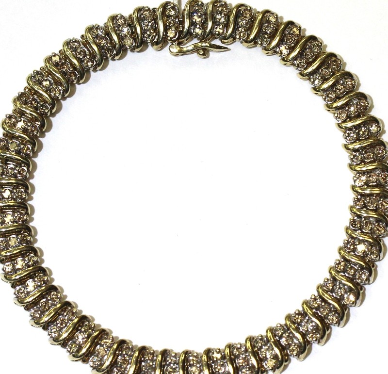 10k yellow gold 2.11ct round diamond cluster tennis bracelet 15.5g 7 1/2