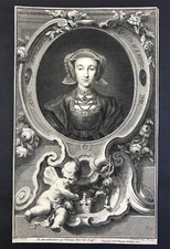 Queen Anne of Cleves Original Portrait after Holbein by Jacobus Houbraken 1739