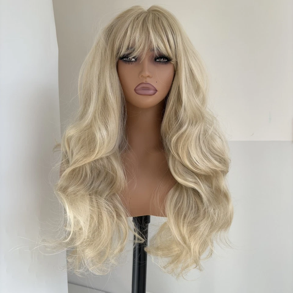 MISSWEN Cosplay Wig With Bangs Long Wavy Heat Resistant Hair Women Highlight blonde