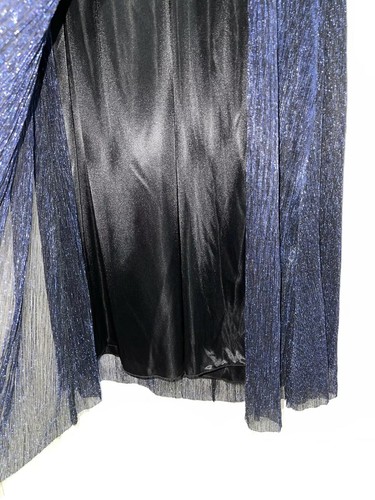MAXI ABITO ZARA BLU NERO SCINTILLANTE COLLO ALTO SCHIENA APERTA CHIFFON TAGLIA L NUOVO CON ETICHETTE - Foto 6 di 11