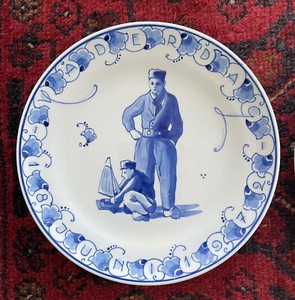 Royal Delft Porceleyne Fles Plate 7”. Father & Son In Traditional Dutch Clothes