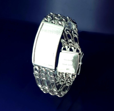 Massives schweres Sterlingsilber 3-reihiges Nugget-Stil Figaro Glieder-ID-Armband 8,5 Zoll