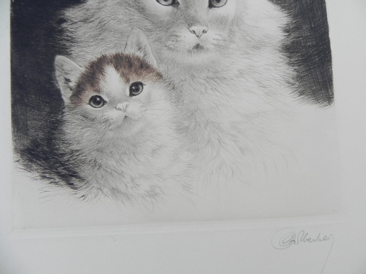 Kurt Meyer-Eberhardt 1895-1977 PAIR cat etchings noted animalier