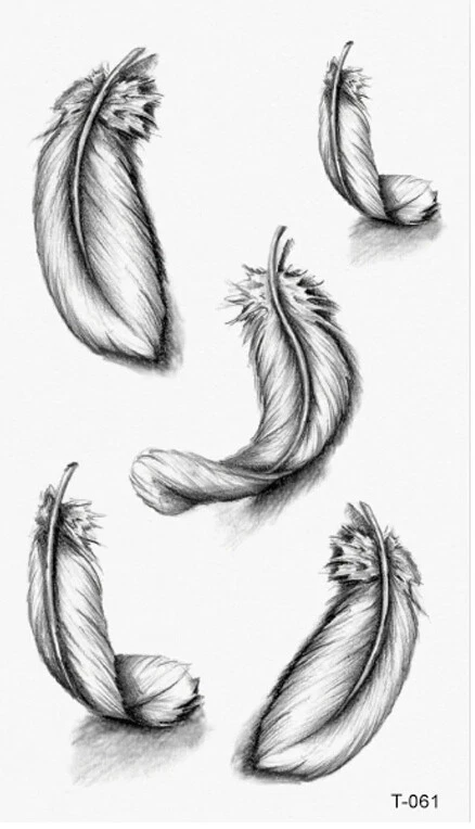 MARKENLOS Flash Einmal Temporary Klebe Tattoo 5 Federn Schwarz Körper Body Party Geschenk