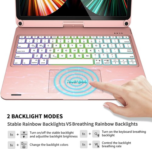 Backlit Touchpad Rotate Keyboard Case For iPad 7/8/9th 10th Gen Air 3 4 5th Pro - Picture 50 of 76