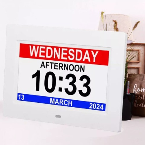 Extra Large Dementia Clock 7" Digital Calendar Day Clocks LED Alarm Clock Wall - Picture 6 of 8