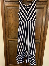 Chaps Women’s/ladies/girls Navy & White Striped Maxi Dress Size Medium