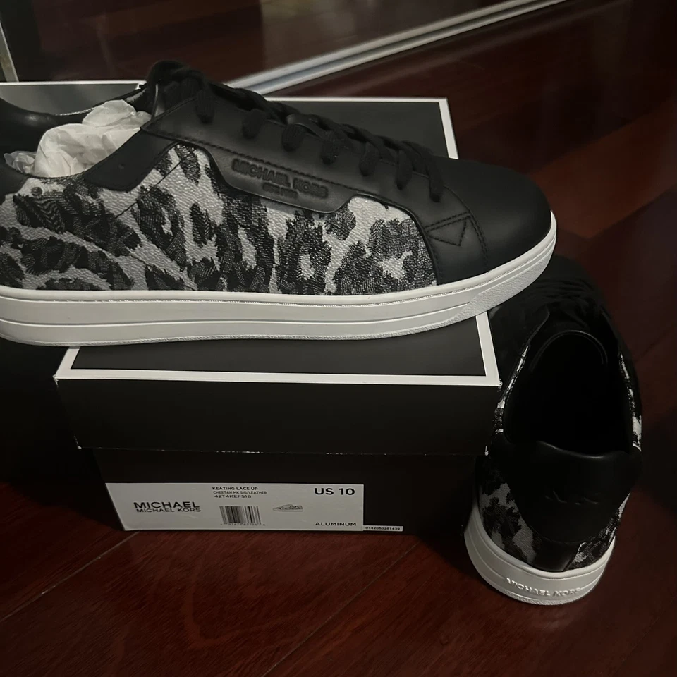 Zapatos Michael Kors Hombre. Us 10,KEATING CORDONES, CHEETAH MK SIG/CUERO. Aluminio Foto 2 de 4