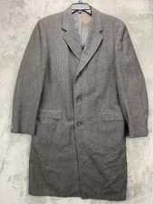 VTG Richman Brothers Men's Trench Coat 40 Brown Herringbone Wool Vented