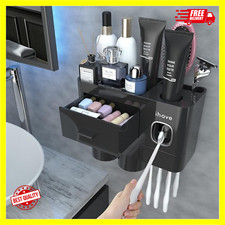 Toothbrush Holders for Bathrooms, 2 Cups Toothbrush Holder Wall Mounted with Too