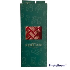 Vintage 1995 Womens Red Slipper Socks Traction Sole Washable One Size