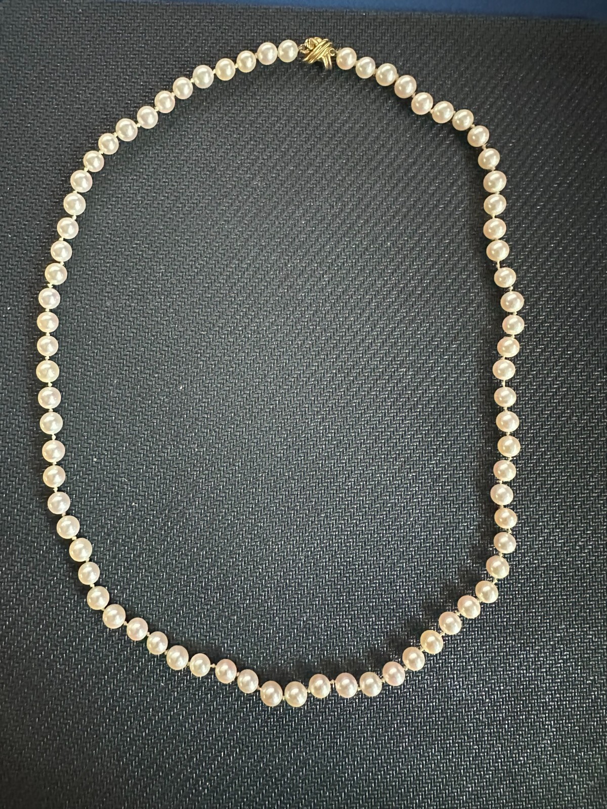 - Tiffany 18K Yellow Gold Vintage- Silk 19"Pearl neckless gold clasp