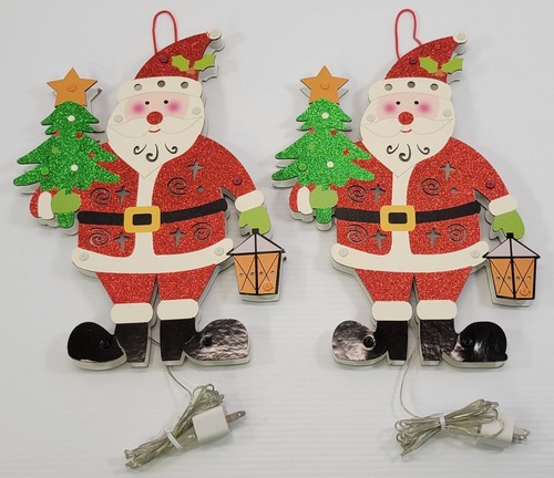 *Q) Pair of 2 Flashing LED Colorful Santa Claus Christmas Decorations