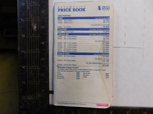 2003 PONTIAC SALESMAN PRICE BOOK BOOKLET  