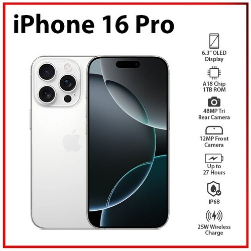 Apple iPhone 16 Pro 8GB+1TB WHITE TITANIUM Dual SIM Unlocked iOS Mobile Phone - 第 1/8 張圖片