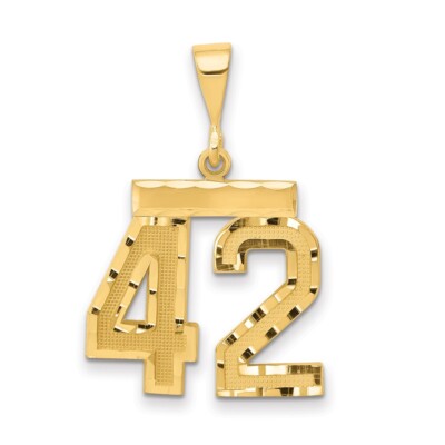 14k Yellow Gold Medium Diamond-cut Number # 42 Charm Pendant 1.18