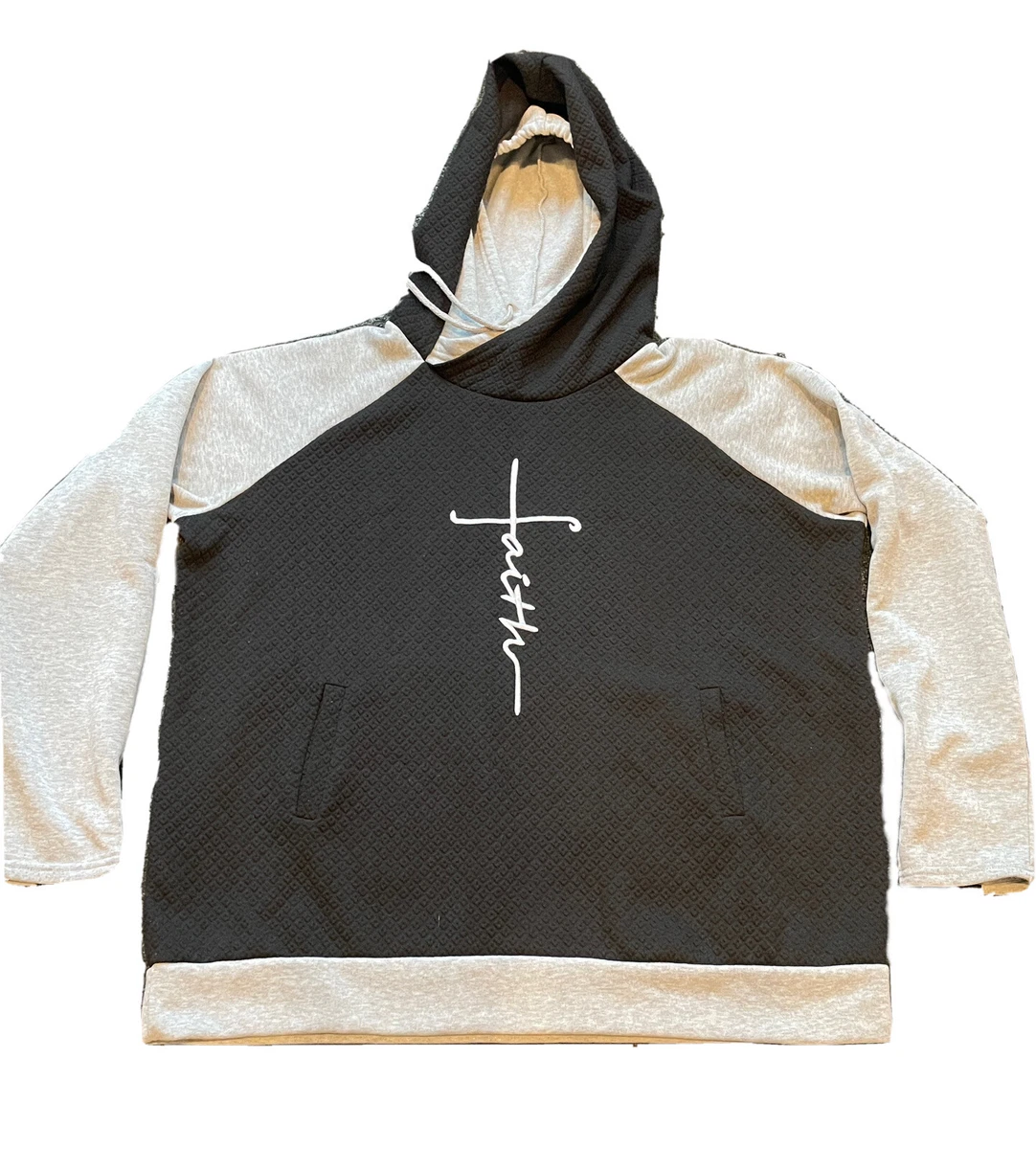 Love In Faith Sweatshirt Hoodie FAITH Embroidered Quilted 3XL Black Gray  Pockets | eBay