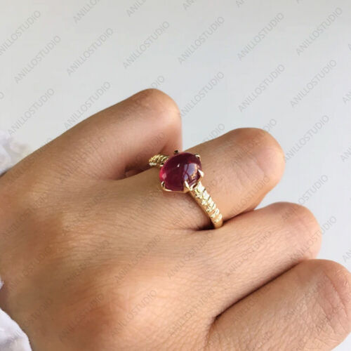 Natural Ruby 18k Yellow Gold Stackable Dainty, Solitaire Ring Size 7 For Girls - Picture 1 of 4
