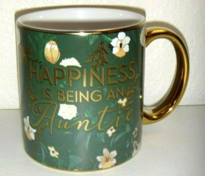 HAPPINESS IS BEING AN AUNTIE Floral Ceramic Coffee Mug Tea Cup Green Gold  20 oz | eBay