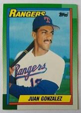 JUAN GONZALEZ, 1990 TOPPS ROOKIE CARD #331, RANGERS. rookie card picture