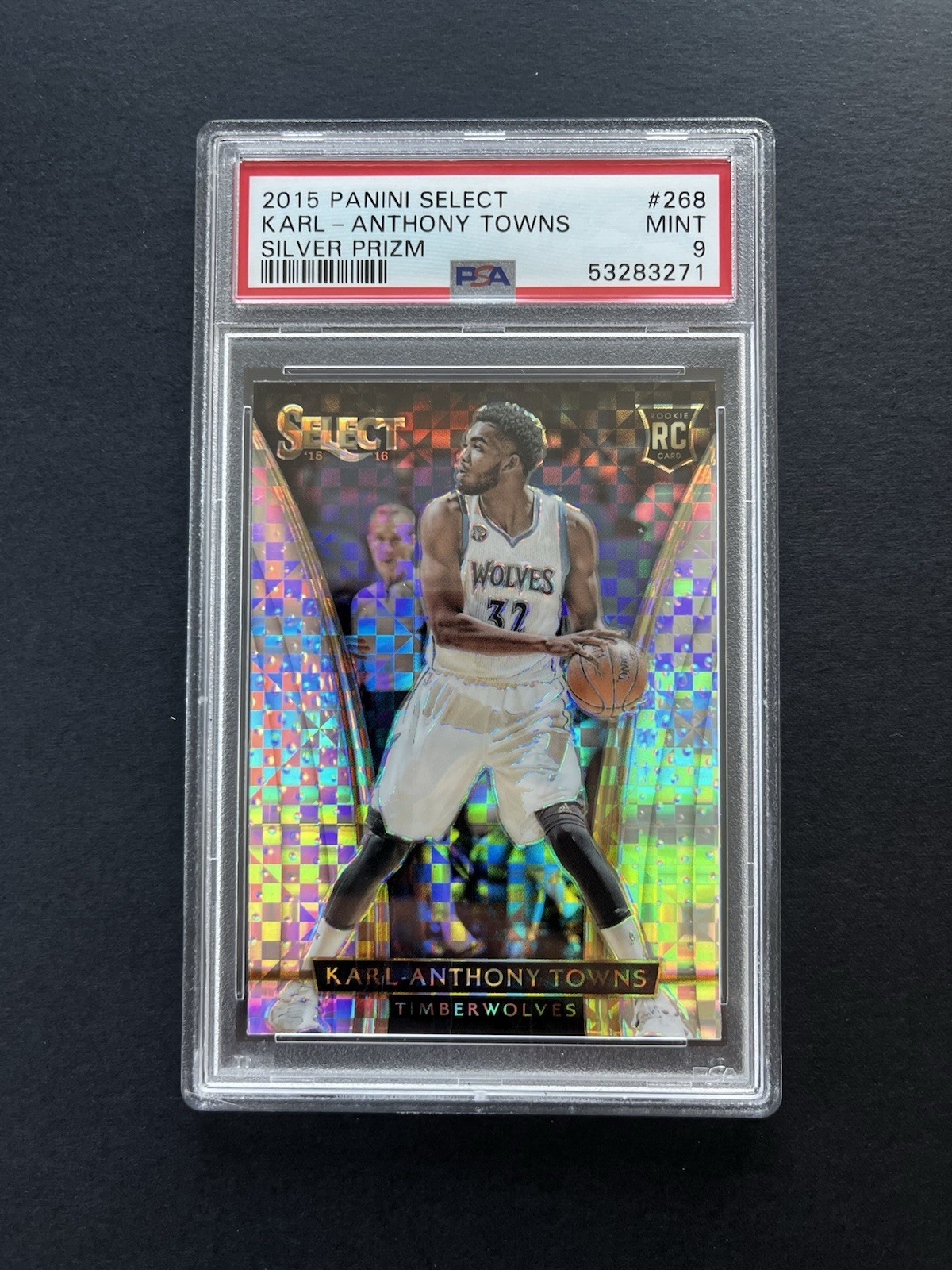 PSA 9 2015 Panini Select Karl-Anthony Towns Silver Prizm Rookie Courtside #268