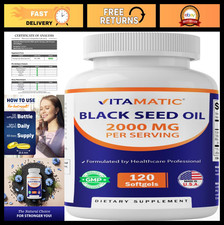 High Potency Black Seed Oil 2000mg Softgels, Cold-Pressed Nigella Sativa, 120 Co