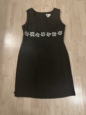 VTG Y2K 90s Black w/ White Daisies Dress Sz 6 Flowers Sleeveless Summer Dress