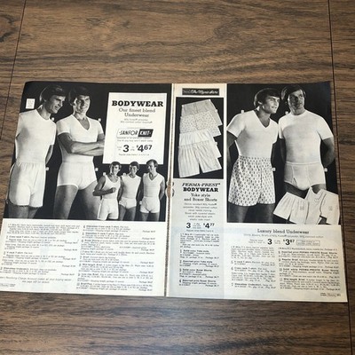 2x 1975 MCM Mens Underwear Fashion Ad Catalog Page- Briefs Tighty Whities Boxers