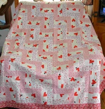 QUILT TOP-Fence Rails-Red and White, 54"x58"(L21L) USA in MADE
