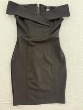 Privy Little Black Dress Sz S Off The Shoulder Mini Bodycon Dress Gold Zip. G91