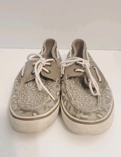 Sperry Top Sider Gray W/Leopard Print Size 9 Women's Boat Shoes VGUC - Picture 2 of 9
