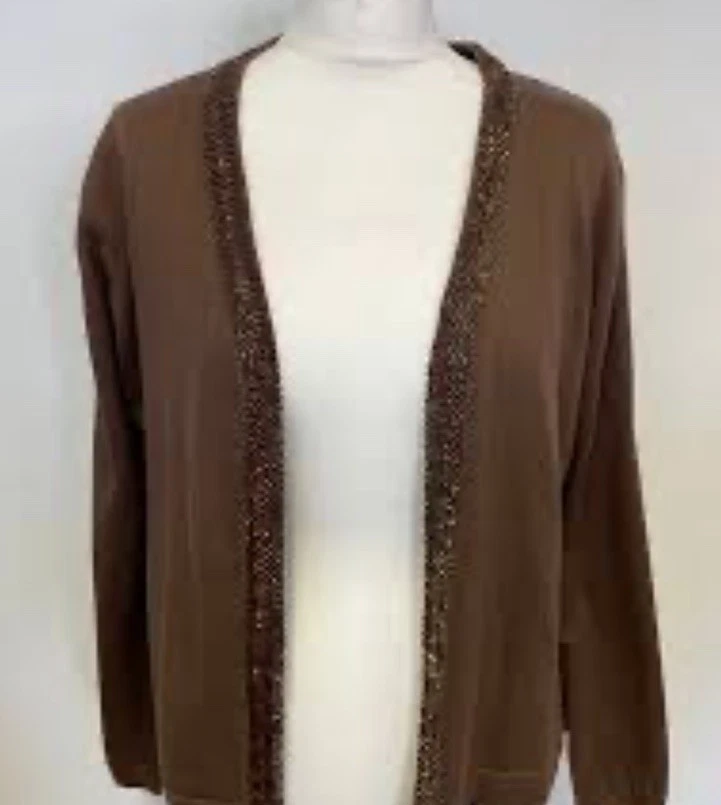 Country Casuals Beaded Neckline Warm Cardigan. S. Lambswool, Angora. Brown Camel - Image 3 of 4