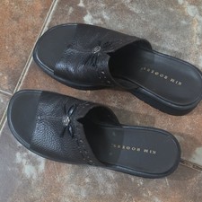 Kim Rogers Women s Black Leather Slide Sandals Slip-On Open Toe Logo Sz 8
