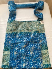 Colors By Padmini Boho Tela Hobo Bolso Cartera 14x15” Correa de Hombro Transparente Azul