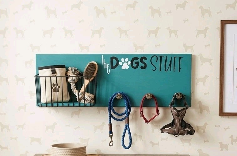 Handmade Handpainted Wood Leash Holder And Storage Basket