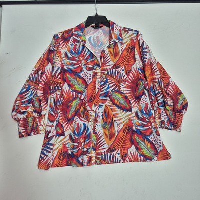 Ali Miles Women Shirt Top Size 1X 3/4 Sleeve Floral Tunic Orange  New 54