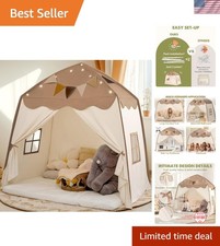 Extra Large Kids Play Tent with Flags  Star Lights, Portable  Foldable Teep...
