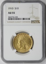 1910 Indian Head Eagle Gold $10 AU 55 NGC