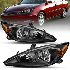 Headlight Assembly Pair for 2002-2004 Toyota Camry Black Housing Amber Reflector