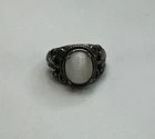 Vintage 925 Sterling Silver White/Grey Oval Stone Ring