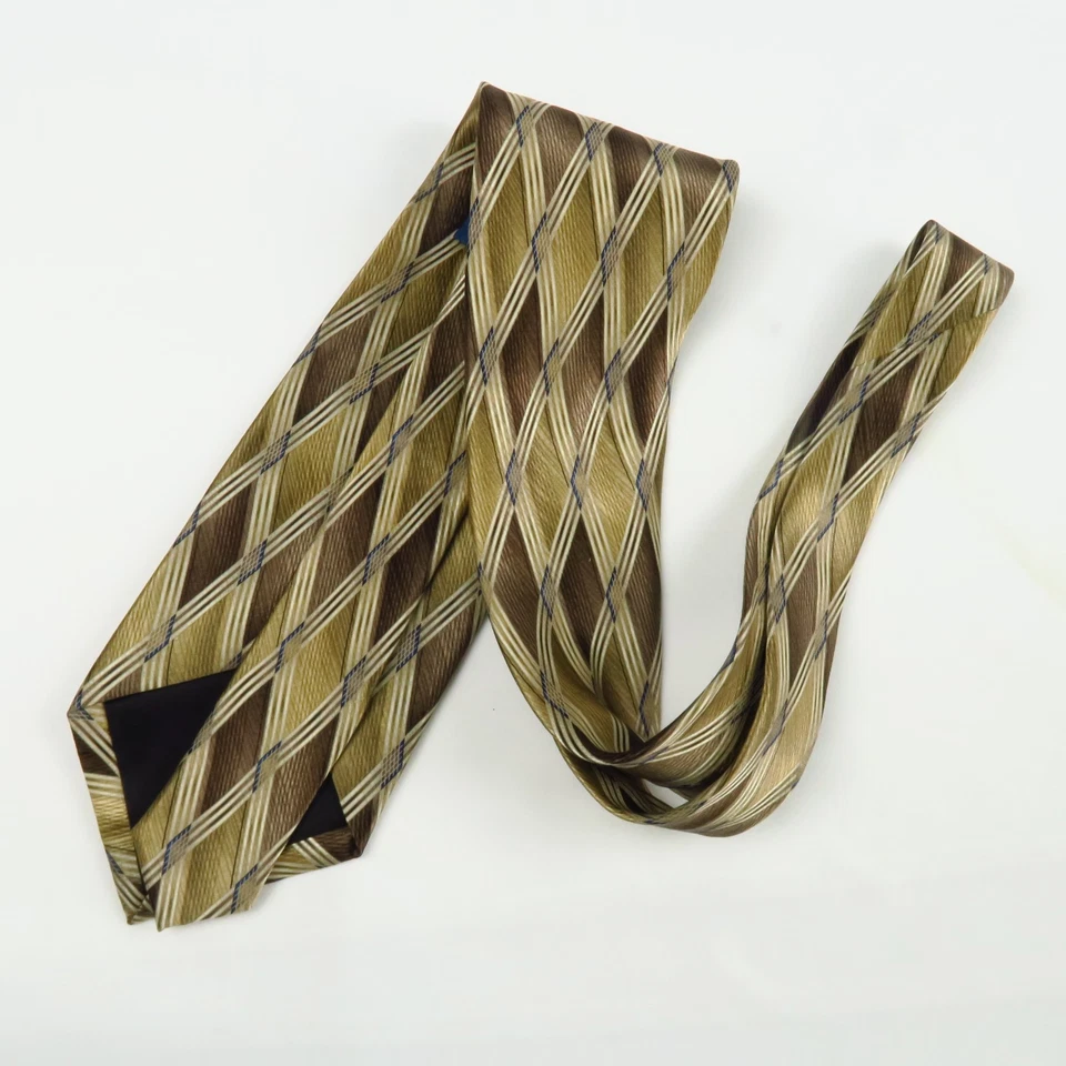 Corbata Stafford oro marrón geométrica diamante a cuadros seda 58”x3,75” Foto 4 de 4