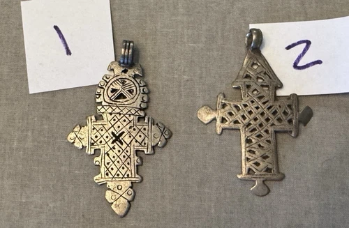PICK Vintage Ethiopian Jointed Coptic Cross Charm Pendant Silver Tone Tribal 3" image 5