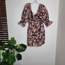 Amalie Showpo Dessie Floral Tie Front Open Back Puff Sleeve Mini Dress US 10