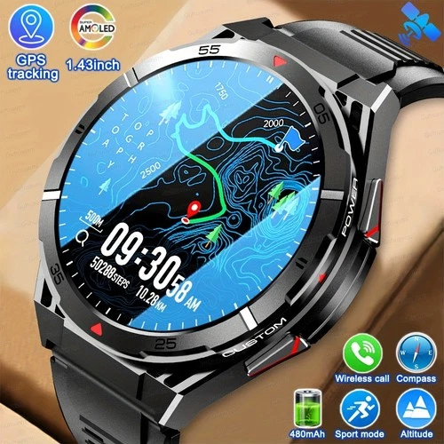 GPS Smartwatch Herren Uhr Kompass Höhenmesser Telefonfunktion Schlafmonit 5ATM - Bild 3 von 15