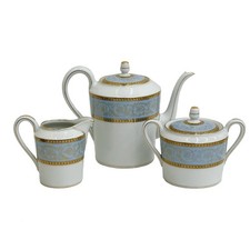 3pc Ch Field Haviland Limoges France Porcelain Tea Coffee Set Edith Blue c1920