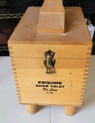 Vintage Esquire Shoe Valet De Luxe - Wooden Shoe Shine Box w/ Brushes (used)
